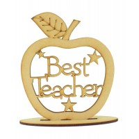 Laser Cut 'Best Teacher' Apple Shape on a Stand - 150mm